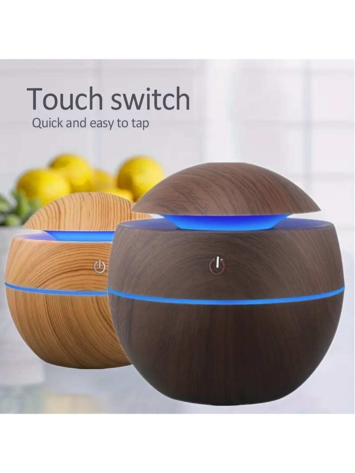 1pc Round-shaped Humidifier Aromatherapy Essential Oil Diffuser, Suitable For Home, Office, Bedroom-deep wood grain-2