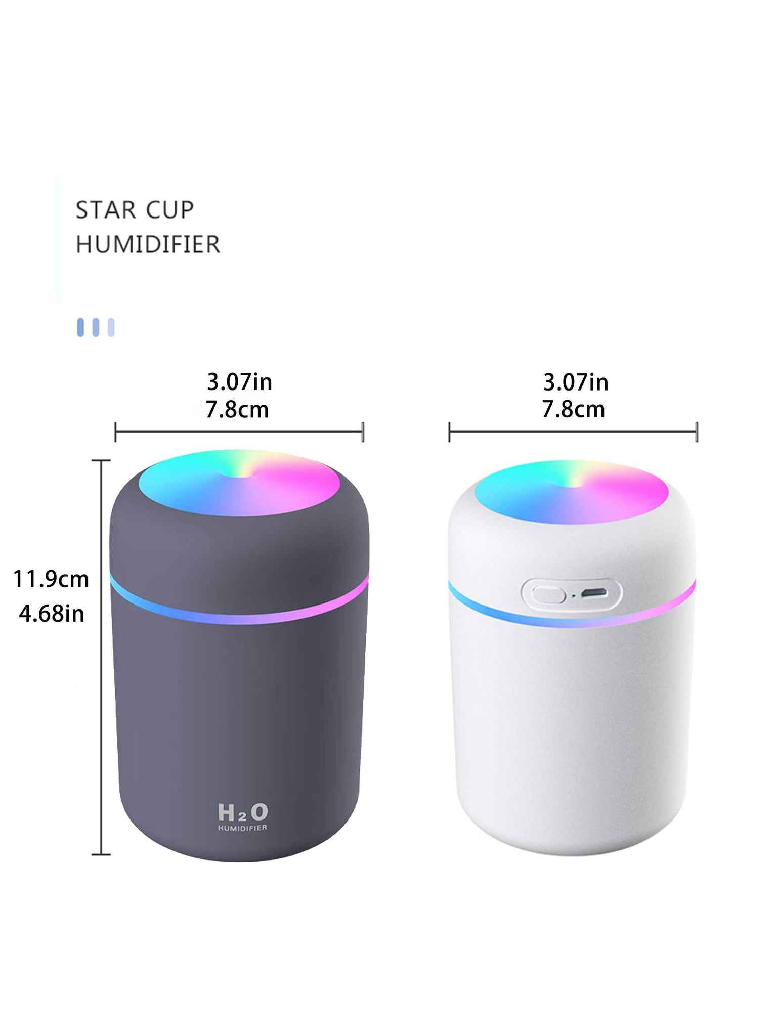 1pc Usb Powered 2w 300ml Car-mounted Colorful Humidifier With Data Cable And 7-color Atmosphere Light, Suitable For Car And Room Air Purifying And Moisturizing, Office And Bedroom Use-Navy Blue-7
