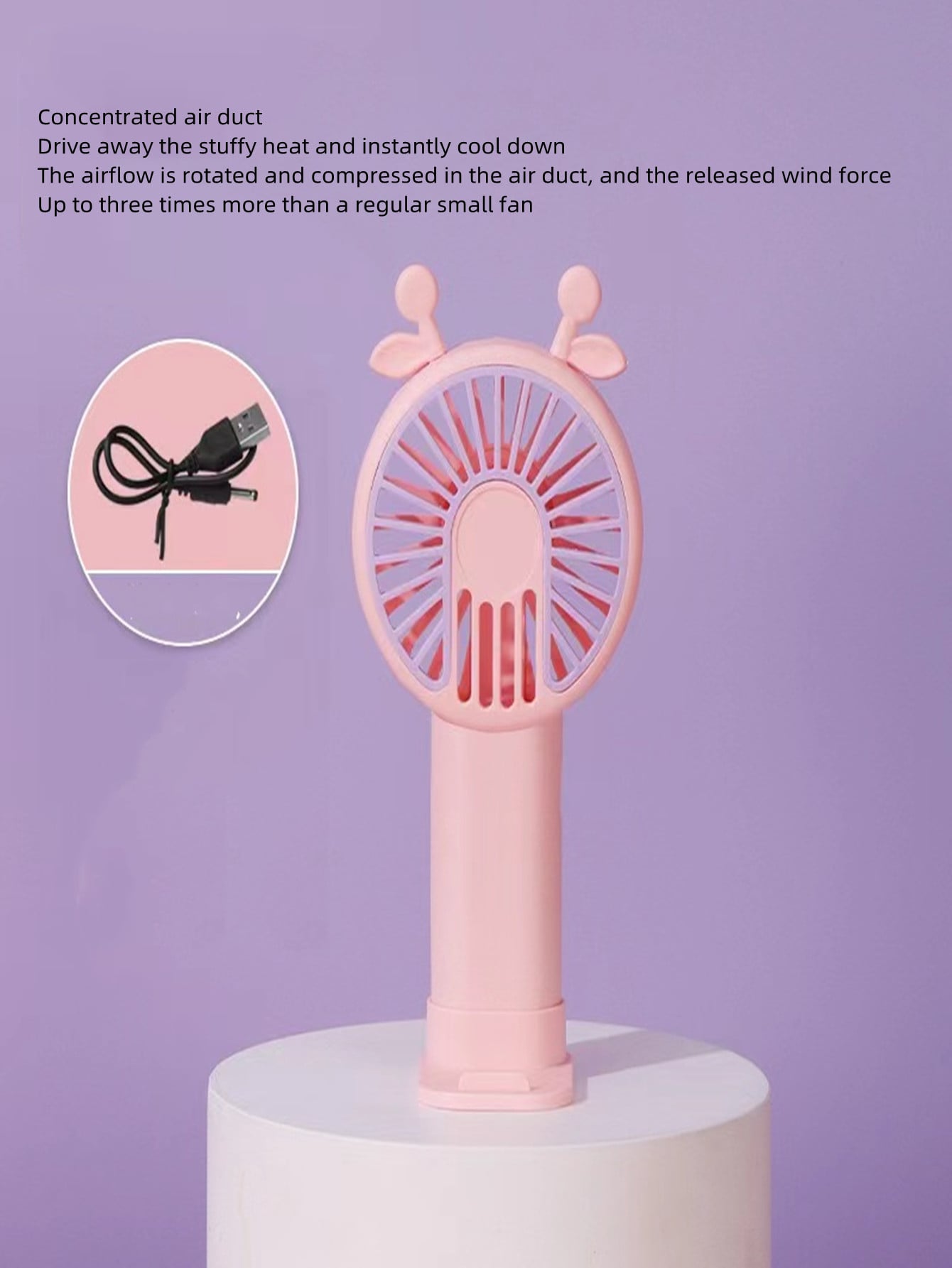 Portable Handheld Electric Fan With High Wind Power, Rechargeable, Suitable For Cars, School, Camping, And Manual Operation, Silent And Convenient.-Pink-2