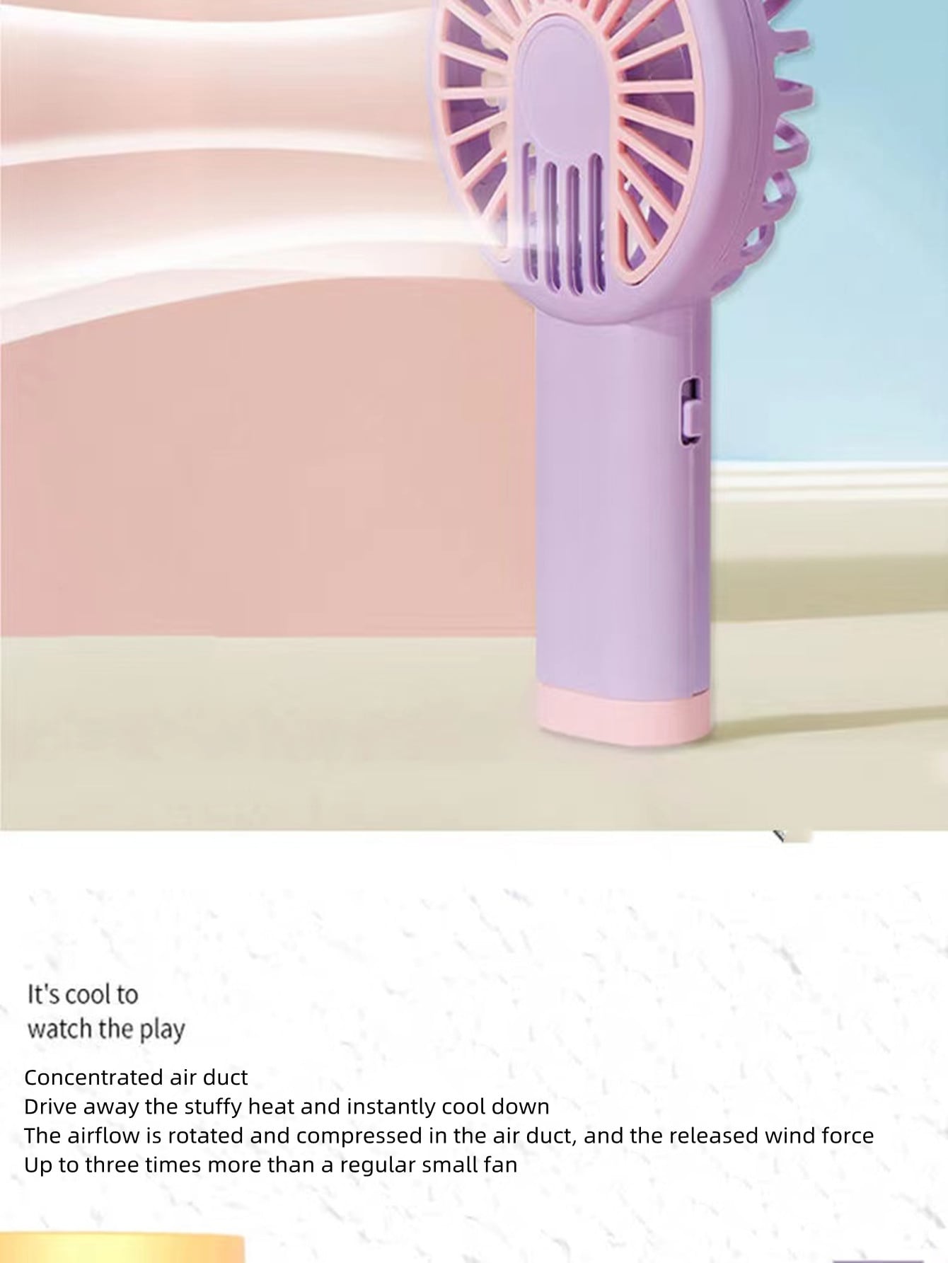 Portable Handheld Electric Fan With High Wind Power For Carrying, Recharging, Camping, Manual Operation, Low Noise-Purple-2