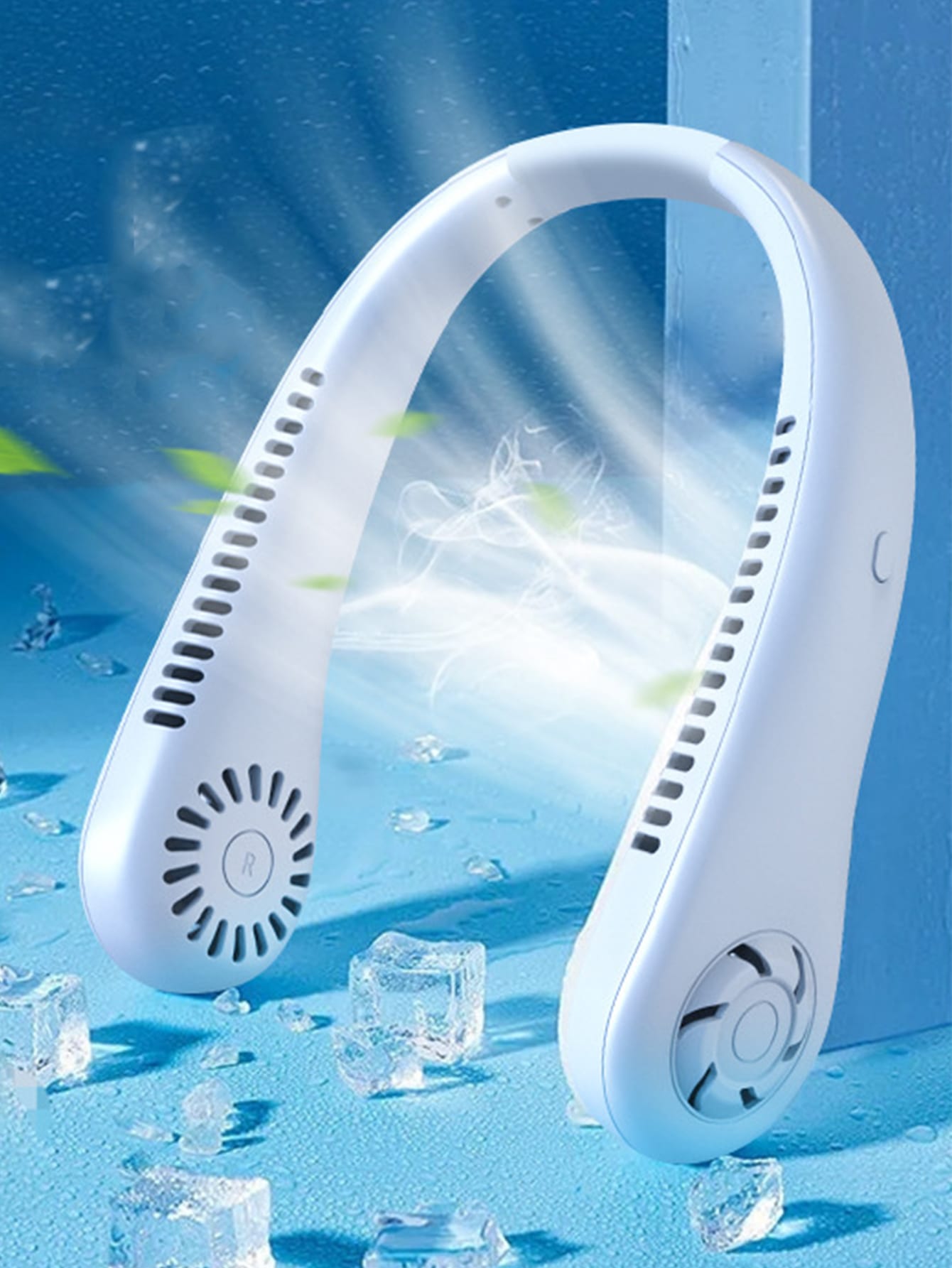 1pc Rechargeable Battery Powered 3 Gears 1200ma Hanging Neck Fan S191, Long Endurance, Strong Wind, Suitable For Home, Outdoor Activities, Sports Use-White-1