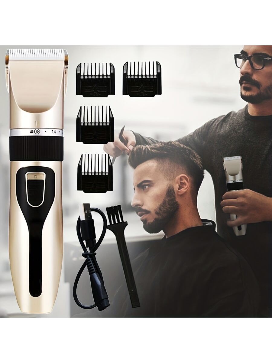 Usb Rechargeable Professional Hair Clipper For Adults And Students, Electric Bald Haircut Trimmer, Cordless Barber Clippers For Travel/home Use-Gold-1