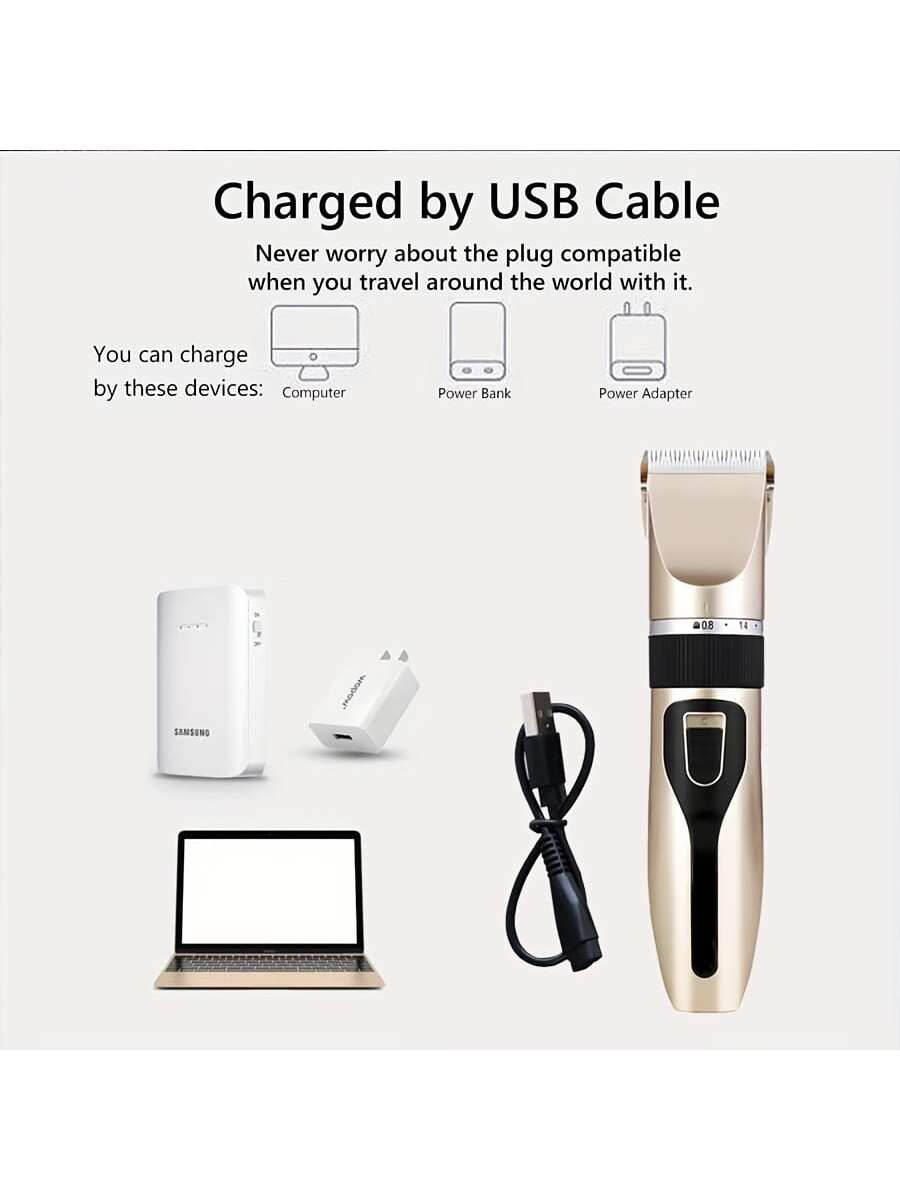 Usb Rechargeable Professional Hair Clipper For Adults And Students, Electric Bald Haircut Trimmer, Cordless Barber Clippers For Travel/home Use-Gold-3