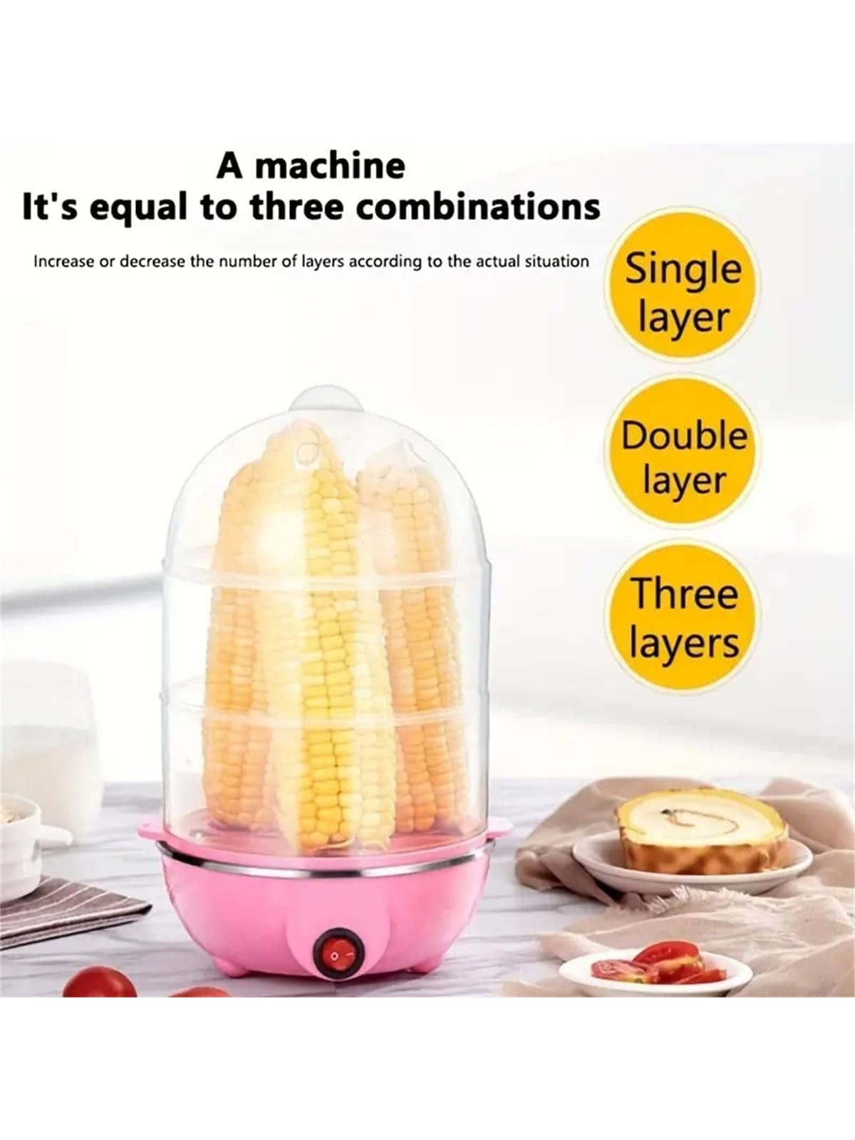 1pc Multi-function Egg Steamer, Automatic Power Off When Water Is Dry, Household Mini Automatic Egg Cooker Breakfast Machine-Packed in one layer (1 set)-2