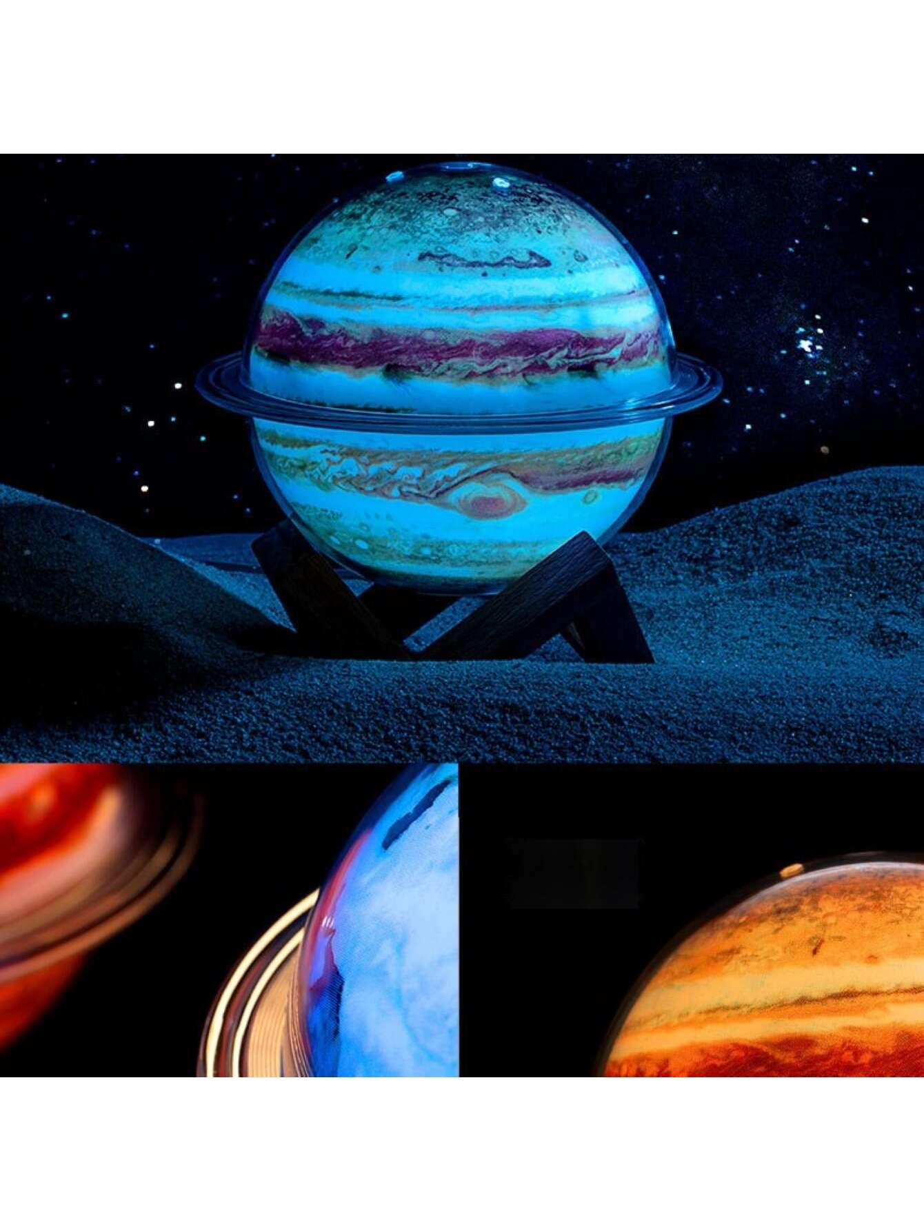 1pc Usb-powered Jupiter & Earth Humidifier With 7-color Light In Planet Shape, Suitable For Home And Office Use (earth Version)-Earth-3