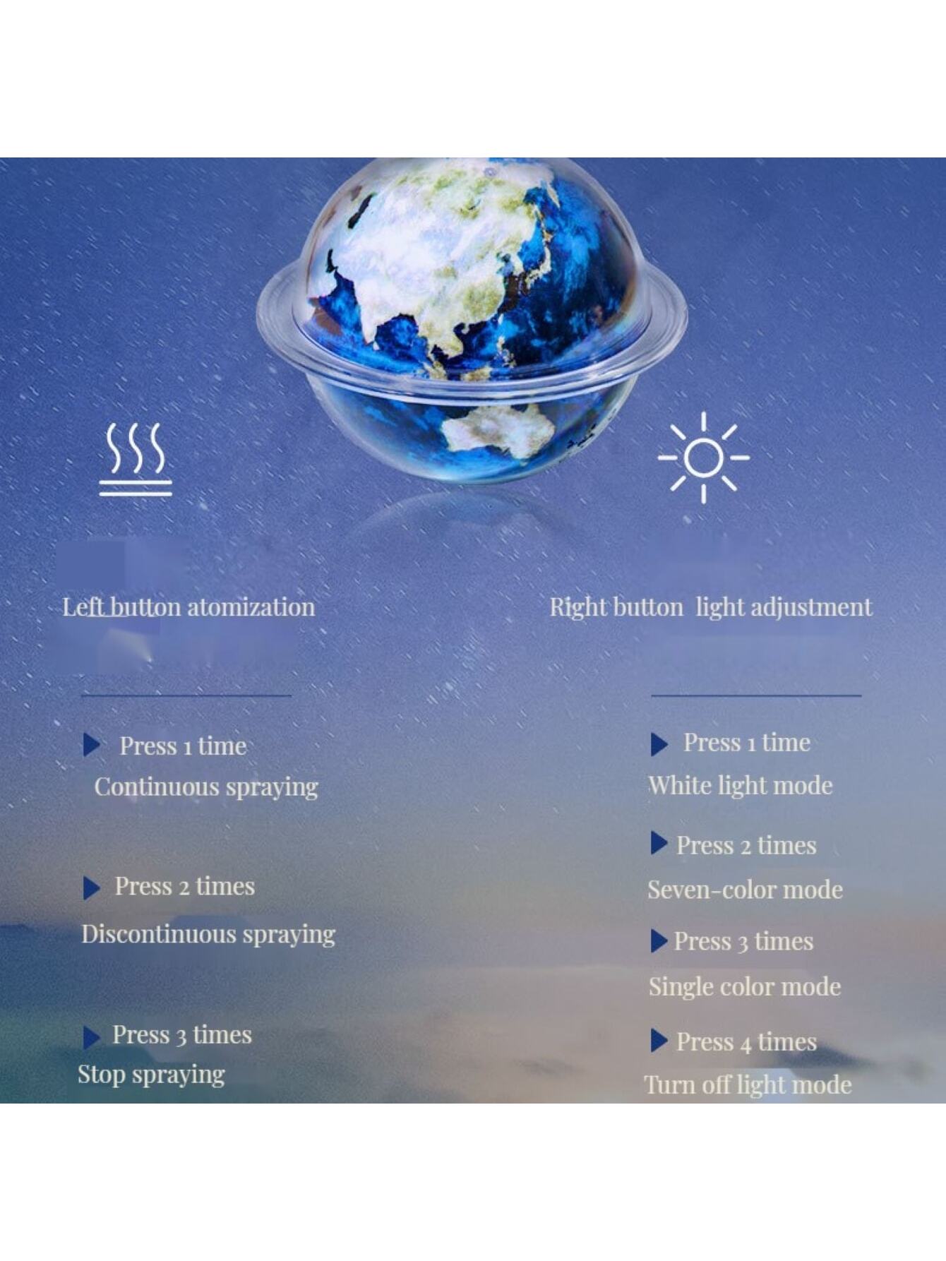 1pc Usb-powered Jupiter & Earth Humidifier With 7-color Light In Planet Shape, Suitable For Home And Office Use (earth Version)-Earth-5