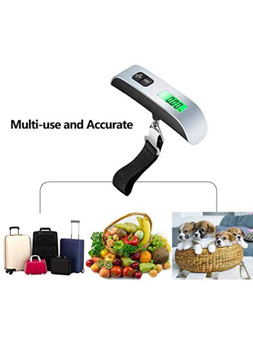 1pcs Portable Scale Digital LCD Display 110lb/50kg Electronic Luggage Hanging Suitcase Travel Weighs Baggage Bag Weight Balance-Silver-6