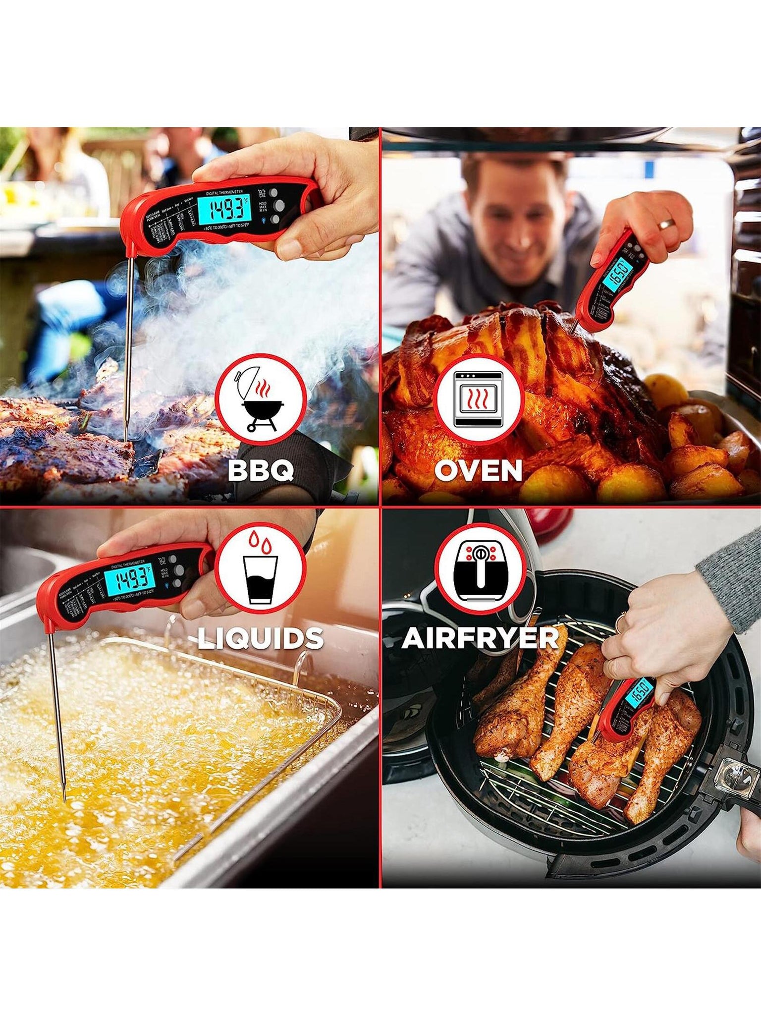 Meat Thermometer, Suitable For Barbecue And Cooking, Best Waterproof Ultra Fast, Instant Read With Backlight And Calibration, Digital Food Probe For Kitchen, Outdoor Bbq And Grilling-Reddish black-7
