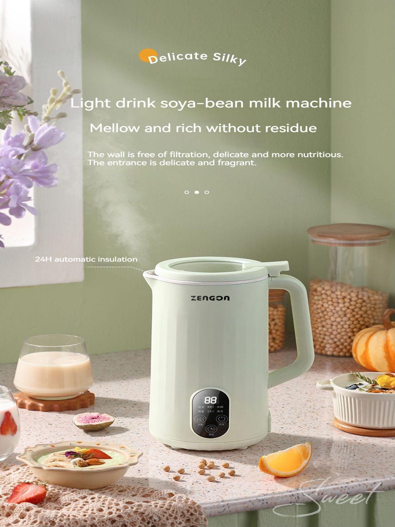 Home Use Automatic Multifunctional Mini Soy Milk Maker Without Filter & Cooking Function For Baby Food Processing-Mint Green-4
