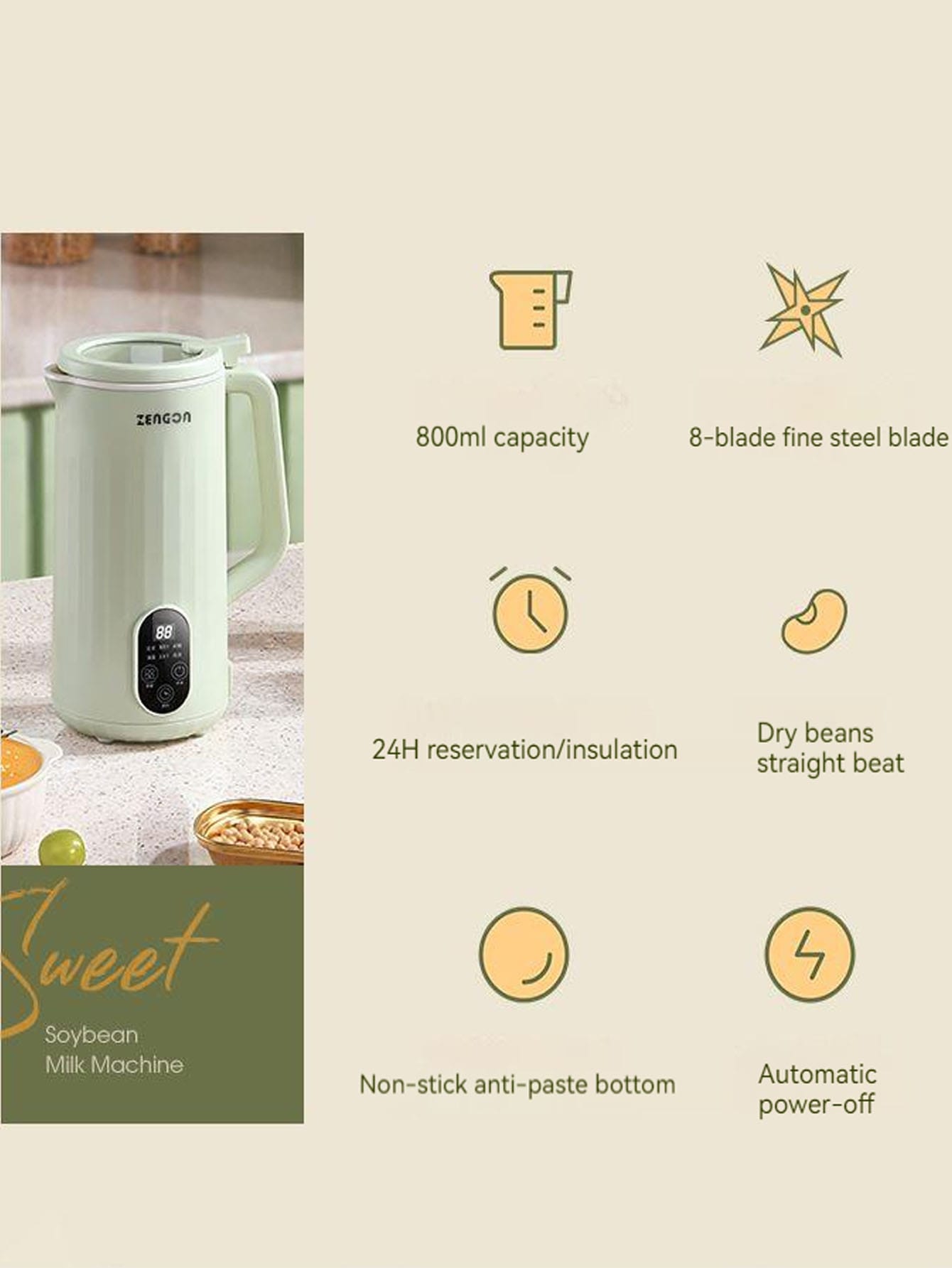 Home Use Automatic Multifunctional Mini Soy Milk Maker Without Filter & Cooking Function For Baby Food Processing-Mint Green-7