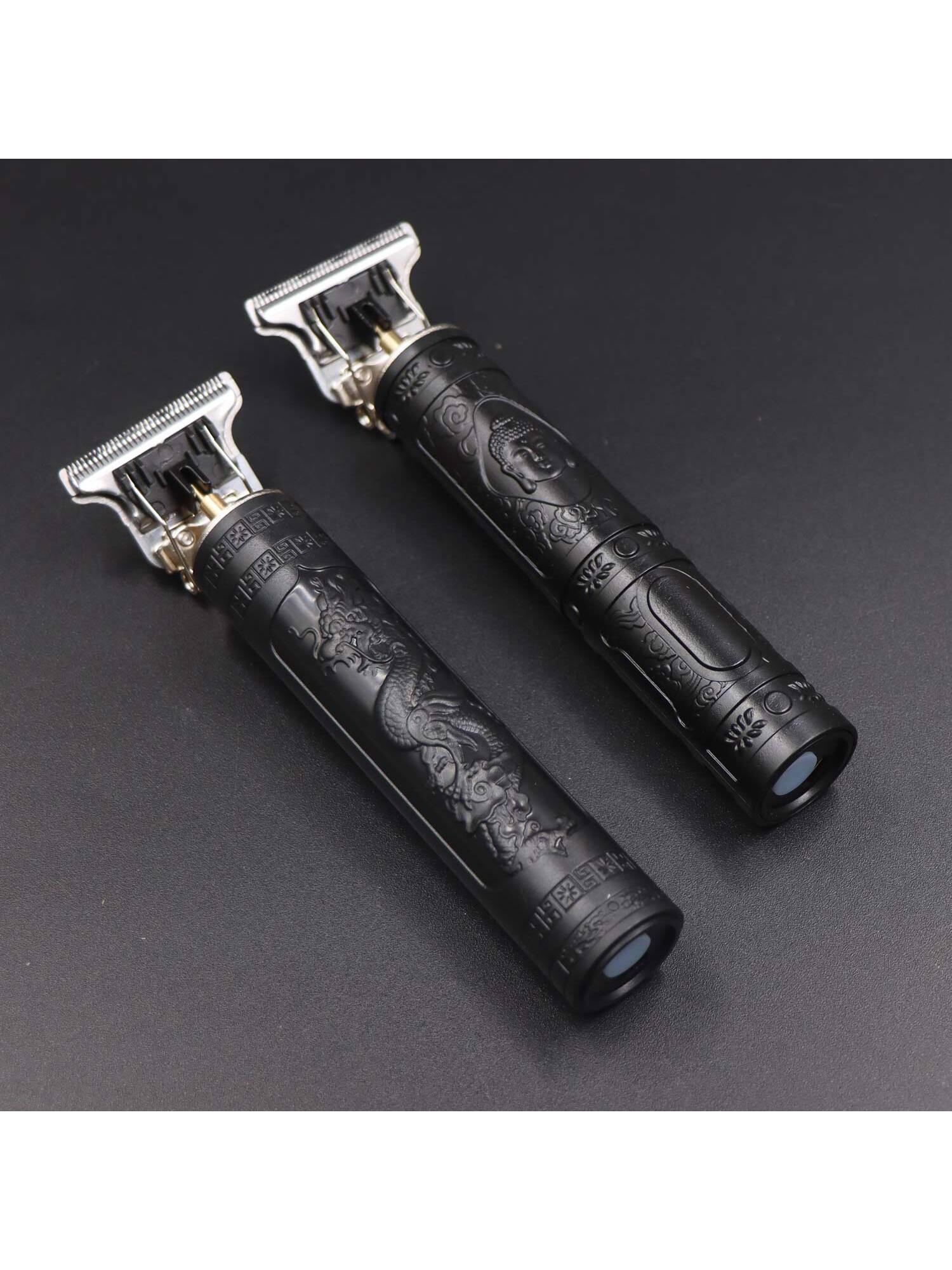 1set Plastic Usb Electric Rechargeable Hair Clipper & Shaver, Professional Beard Trimmer T9, Dragon And Phoenix Design, Suitable For Men's Hairdressers-X1 Dragon-6