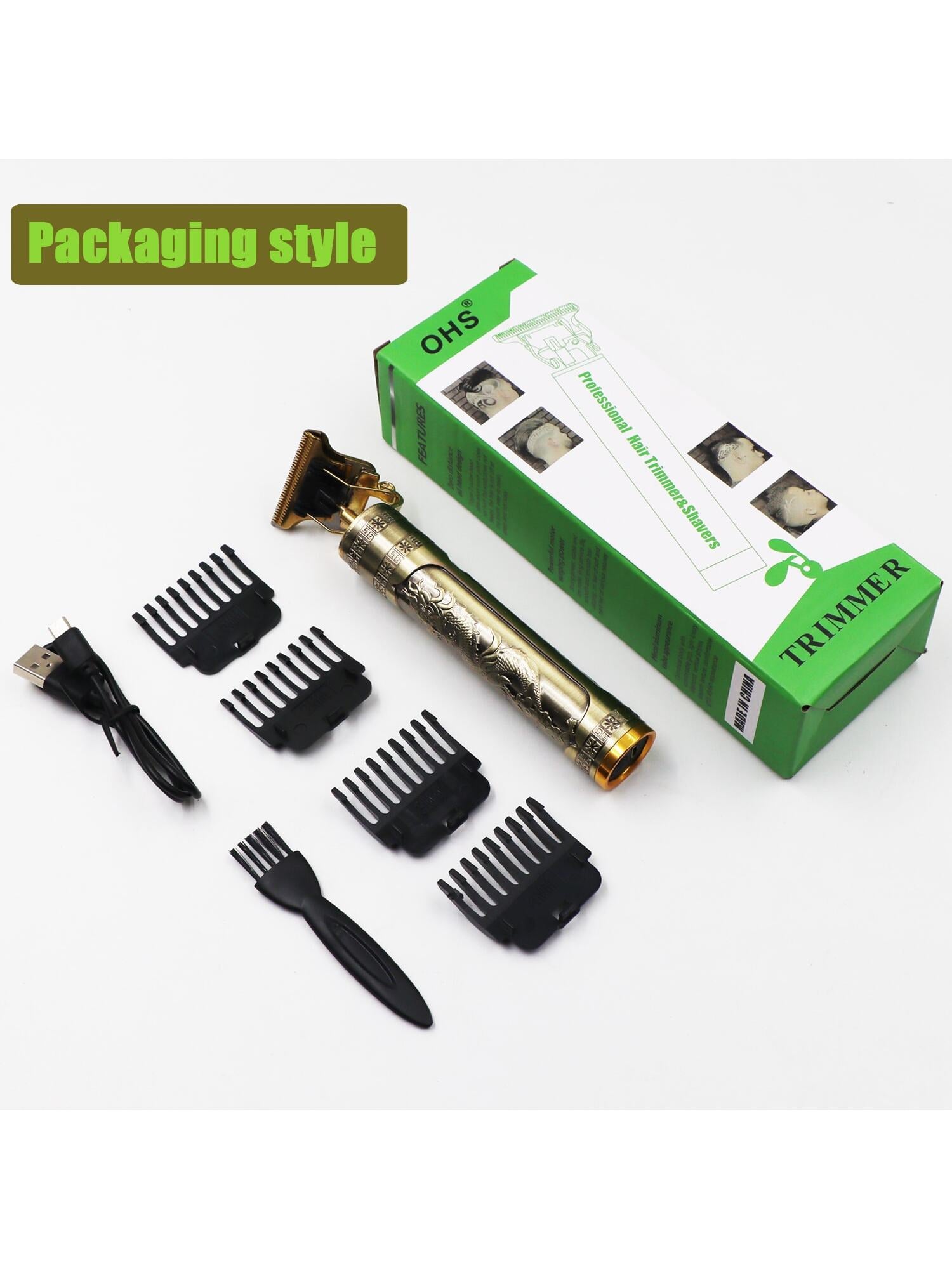 1 Set Metal Usb Charging Hair Clipper & Shaver T9 For Professional Beard Triming, Feature Chinese Dragon & Phoenix Pattern, Suitable For Male Barber-S1 Dragon-5