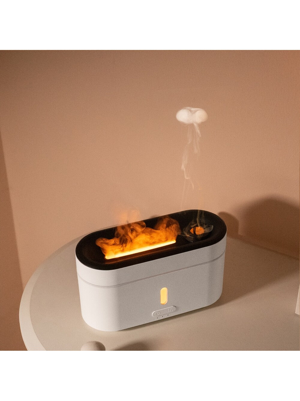 1pc Desktop Aromatherapy Humidifier With Flameless Design For Bedroom, Office, Large Capacity, Realistic Led Flame Effect, Portable, 300ml Capacity, Use With Essential Oil, Ultrasonic Atomization, Non-wetting, White Color, With 300ml Water Tank,-White-1