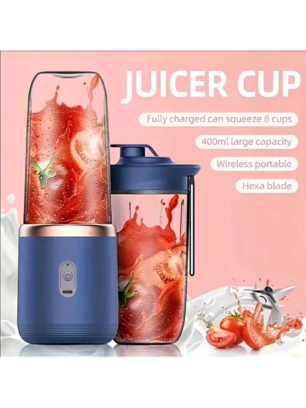 1pc Electronic Juicer, Usb Charging, 400ml Portable Juice Extractor, Fully Automatic Electric Mini Juicer, Smoothie Blender, Ice Crusher Cup-Blue Juicer + Cup-1