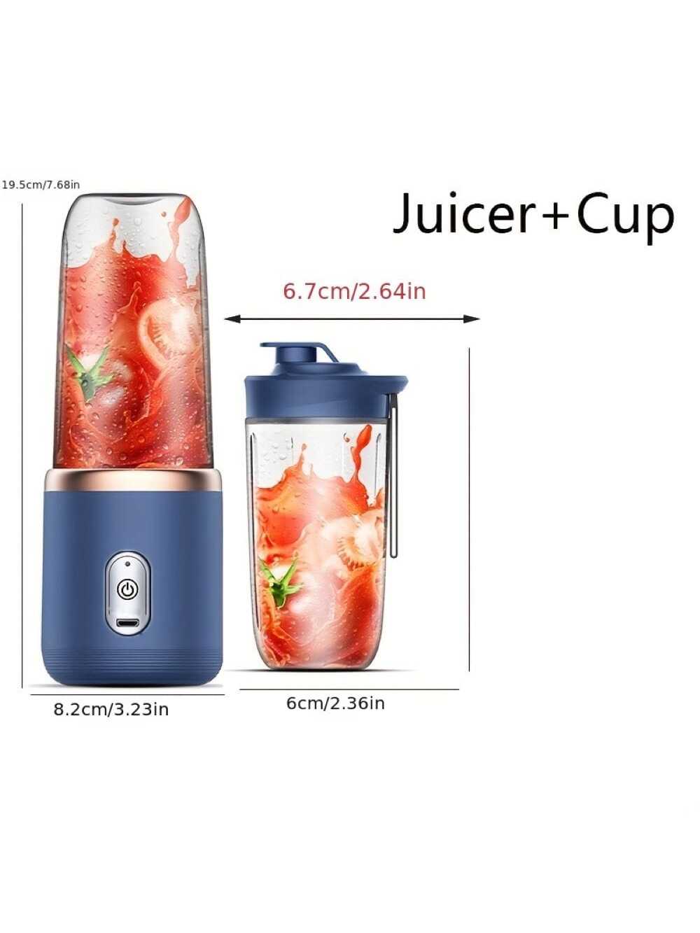 1pc Electronic Juicer, Usb Charging, 400ml Portable Juice Extractor, Fully Automatic Electric Mini Juicer, Smoothie Blender, Ice Crusher Cup-Blue Juicer + Cup-2