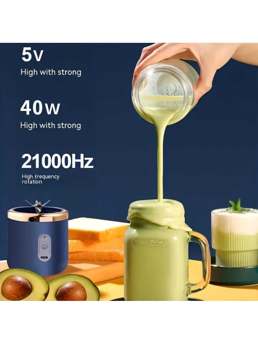 1pc Electronic Juicer, Usb Charging, 400ml Portable Juice Extractor, Fully Automatic Electric Mini Juicer, Smoothie Blender, Ice Crusher Cup-Blue Juicer + Cup-3