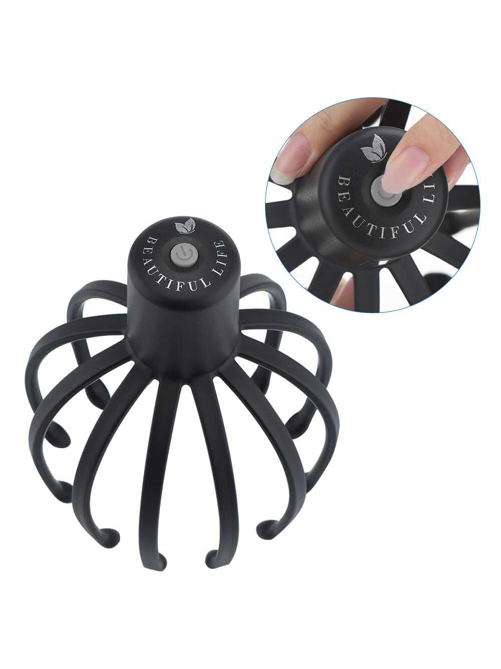 1pc Black Electric Scalp Massager Octopus Shaped Massage Claw For Head, Suitable For Home And Travel Use-Black-5