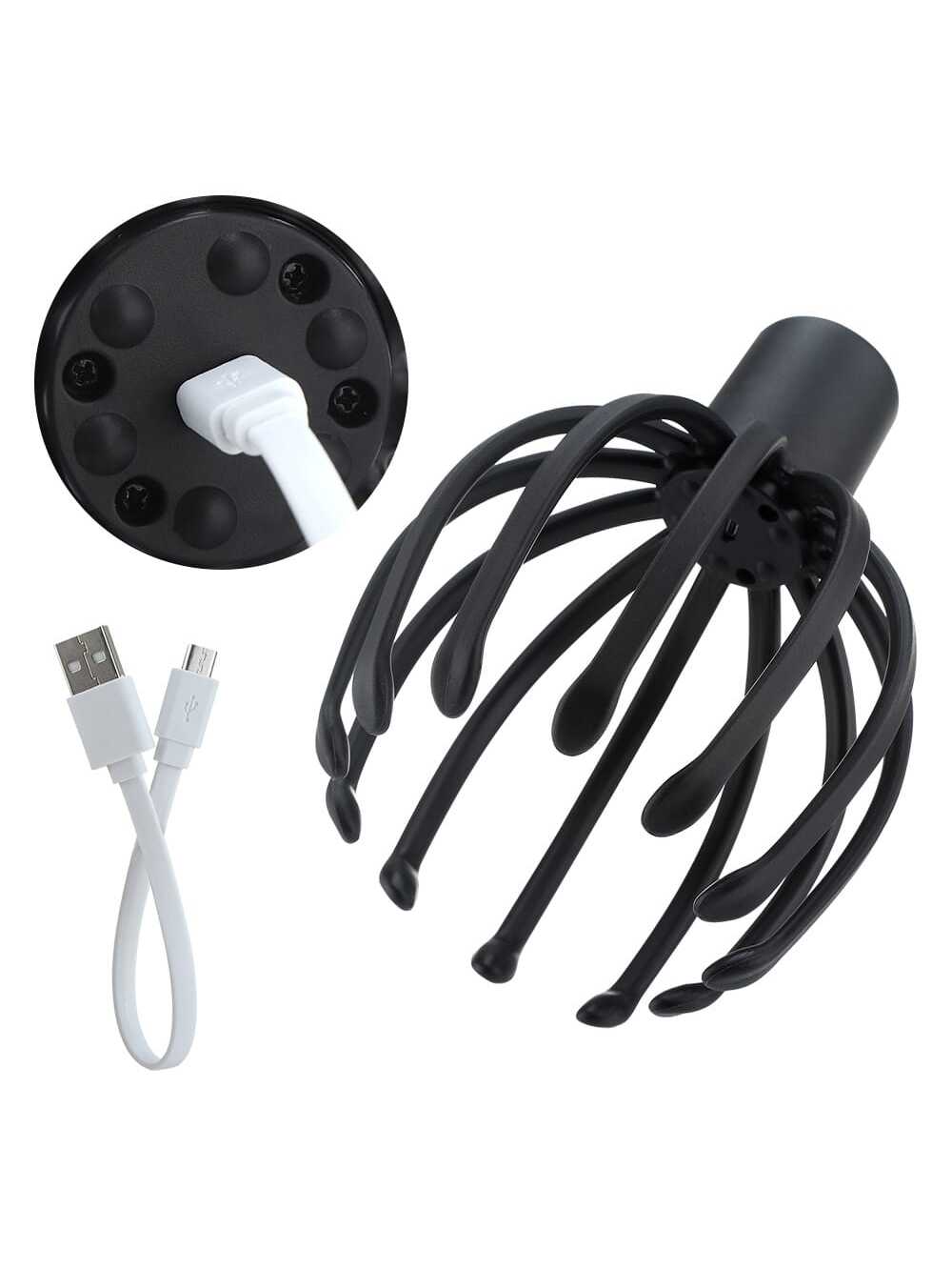1pc Black Electric Scalp Massager Octopus Shaped Massage Claw For Head, Suitable For Home And Travel Use-Black-7