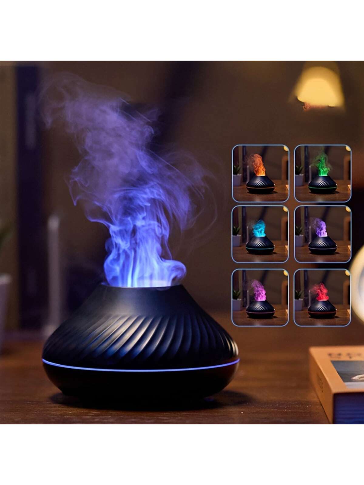 1pc Usb Powered 130ml Portable Led Rainbow Flame Lamp Aroma Humidifier Dq705, Mini Essential Oil Diffuser, Suitable For Home And Office Use-Black-1