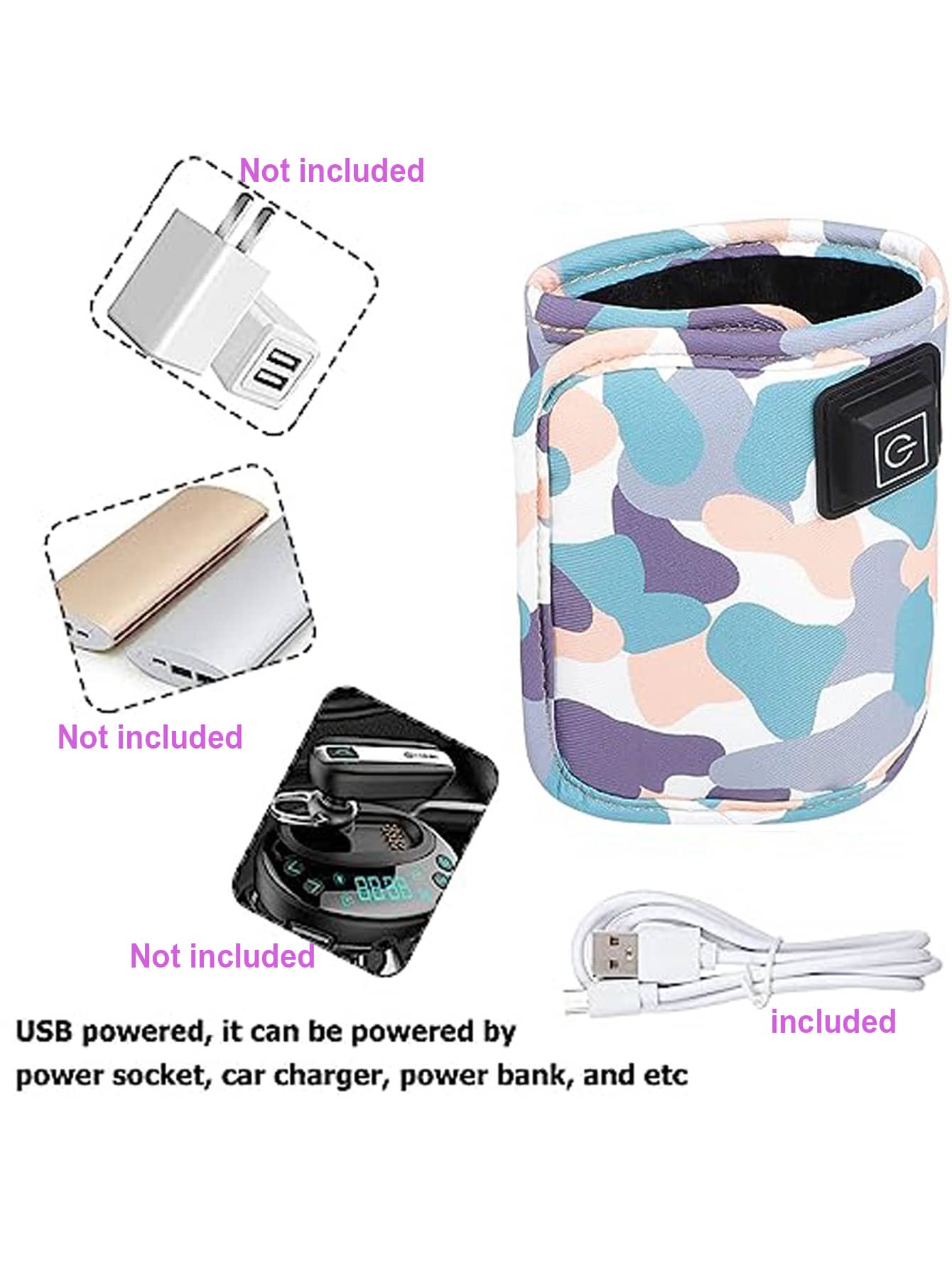 (Power by USB) Portable Bottle Warmer Milk Bottle Heater Travel for Breastmilk In Car Heaters Drink Warm Milk Thermostat Bag-Multicolor-5