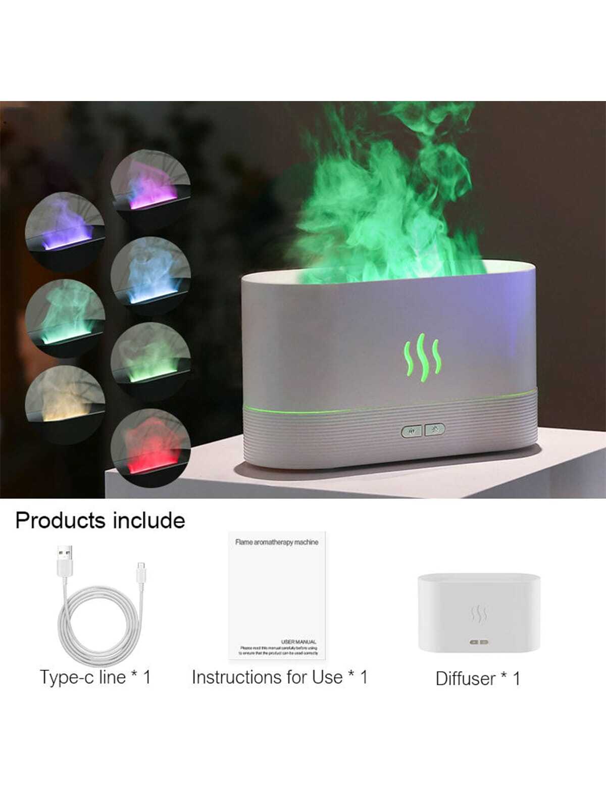 1pc Usb Plug-in 180ml Portable Led Seven Color Flame Simulation Humidifier Dq701a, Aromatherapy Essential Oil Diffuser, Perfect For Home & Office Use-White-9