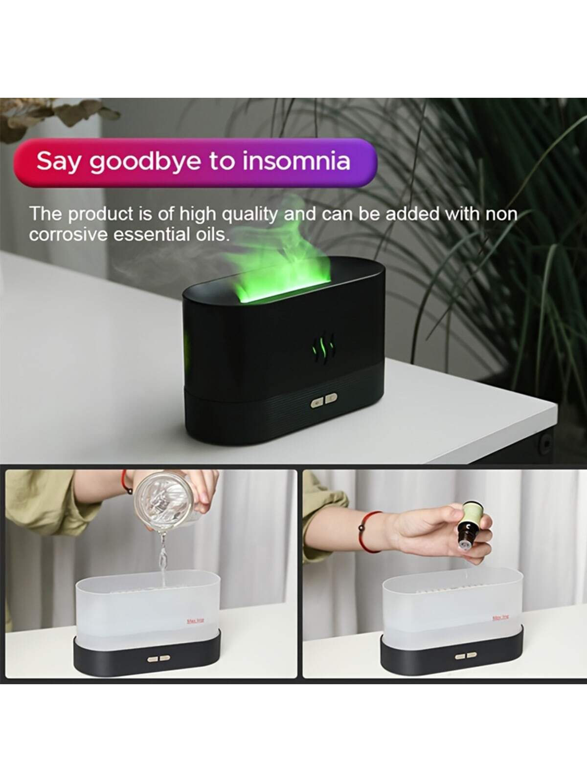 1pc Usb Plug-in 180ml Portable Led Seven Color Flame Simulation Humidifier Dq701a, Aromatherapy Essential Oil Diffuser, Perfect For Home & Office Use-White-4