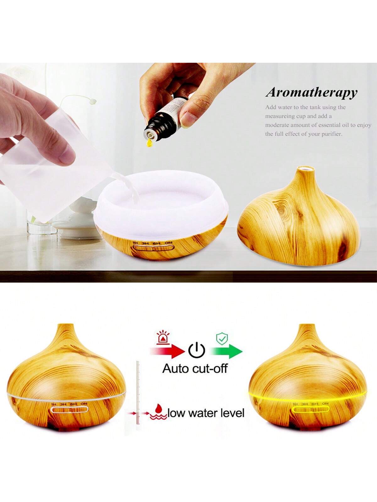 1pc Humidifier300ml Premium, Essential Oil Diffuser with Remote Control, 5 in 1 Ultrasonic Aromatherapy Fragrant Oil Humidifier Vaporizer, Timer and Auto-Off Safety Switch-wood color-5