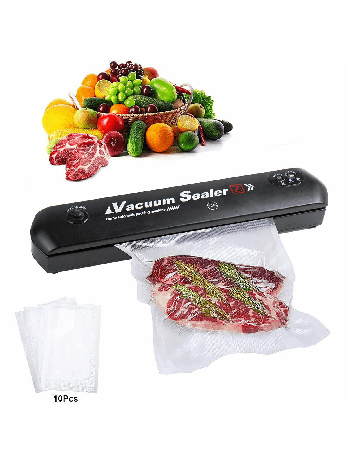 1pc Vacuum Sealer With 10 Vacuum Bags, Automatic Compact Food Vacuum Sealing Machine For Household Kitchen-White-1