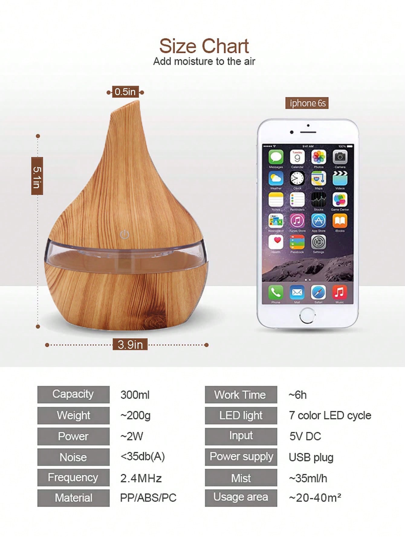 1pc 300ml Usb Wood Grain Humidifier In Apricot Color-Apricot-2