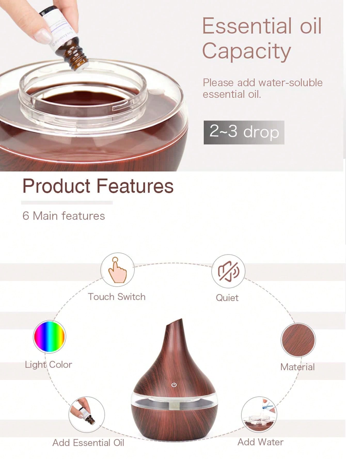 1pc 300ml Usb Wood Grain Humidifier In Apricot Color-Apricot-9