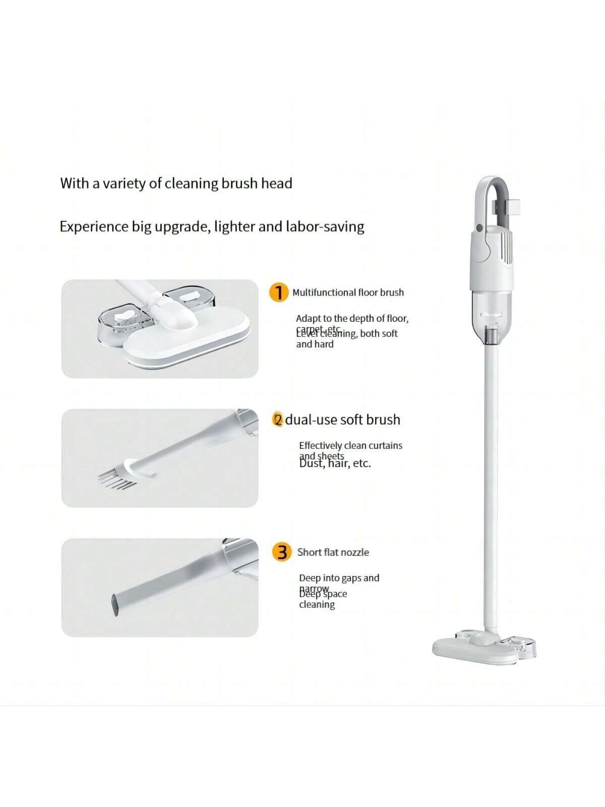 1pc 3m White Plug-in Handheld Steam Vacuum Cleaner, With Mopping Function And Water Tank-white with water tank-6