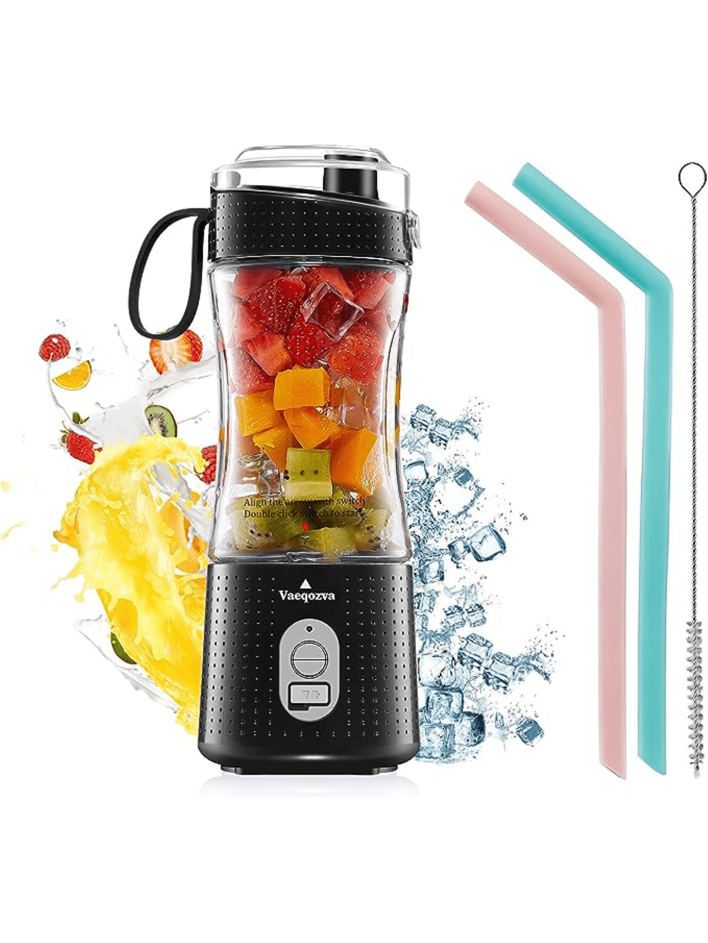 Portable Blender for Shakes and Smoothies, USB Rechargeable Personal Blender with 6pcs 3D Blades, Strong Blending Power, 13.5Oz & Cleansing Brush for Travel, Office and Sports-Black-1
