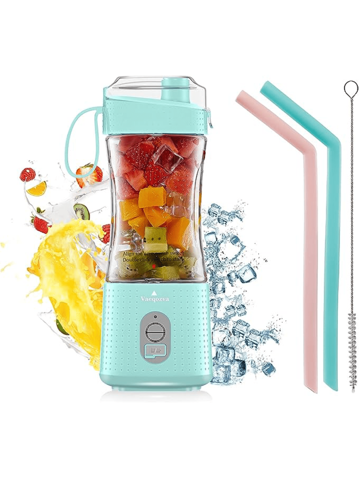 Portable Blender for Shakes and Smoothies, USB Rechargeable Personal Blender with 6pcs 3D Blades, Strong Blending Power, 13.5Oz & Cleansing Brush for Travel, Office and Sports-Baby Blue-1