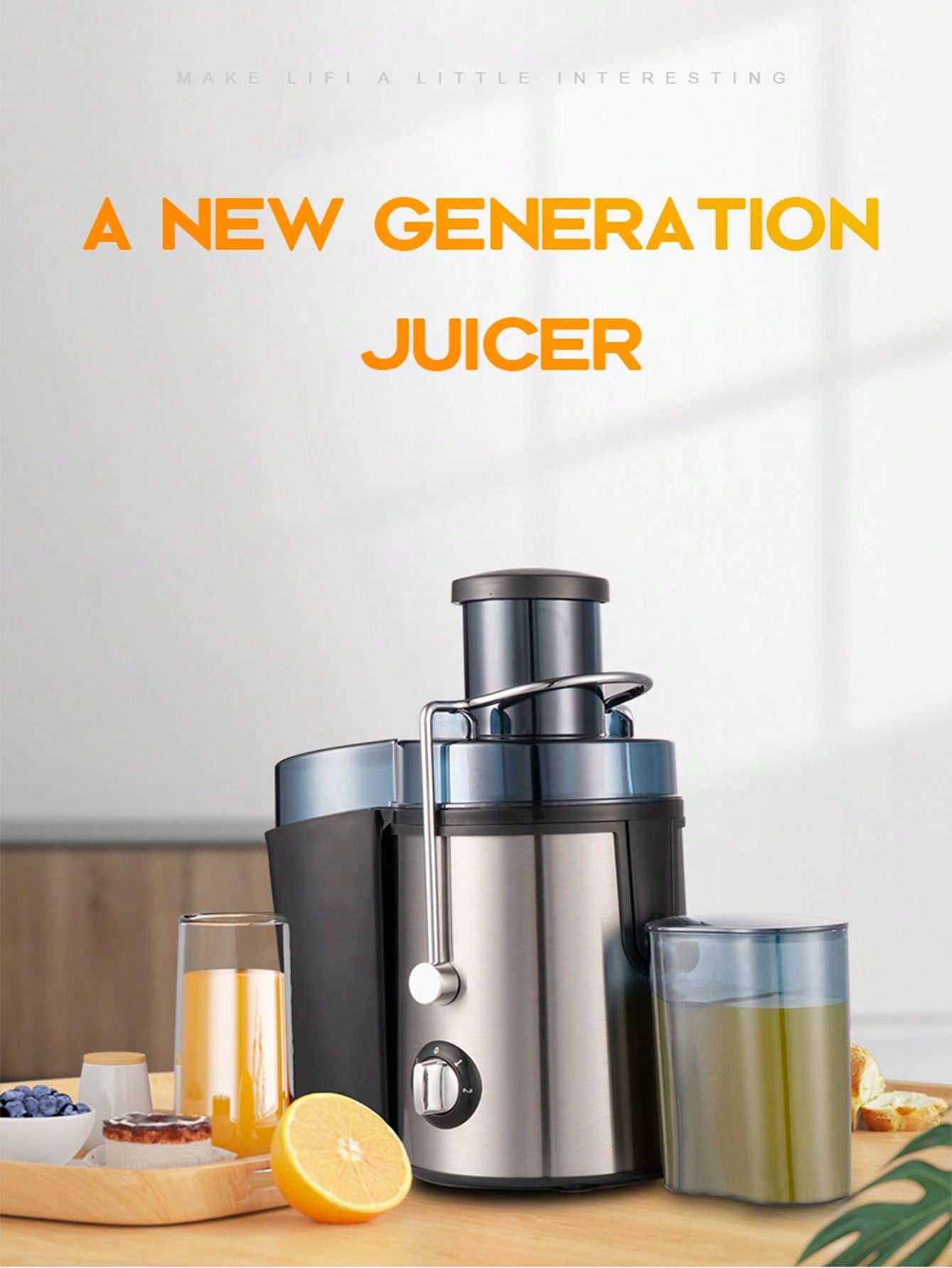 1pc Uk Standard Easy-clean Juicer, Pulp Separation Design, 400w High Power, 65cm Wide Feeder Chute, 450ml Juice Cup, Free Cleaning Brush Included--1