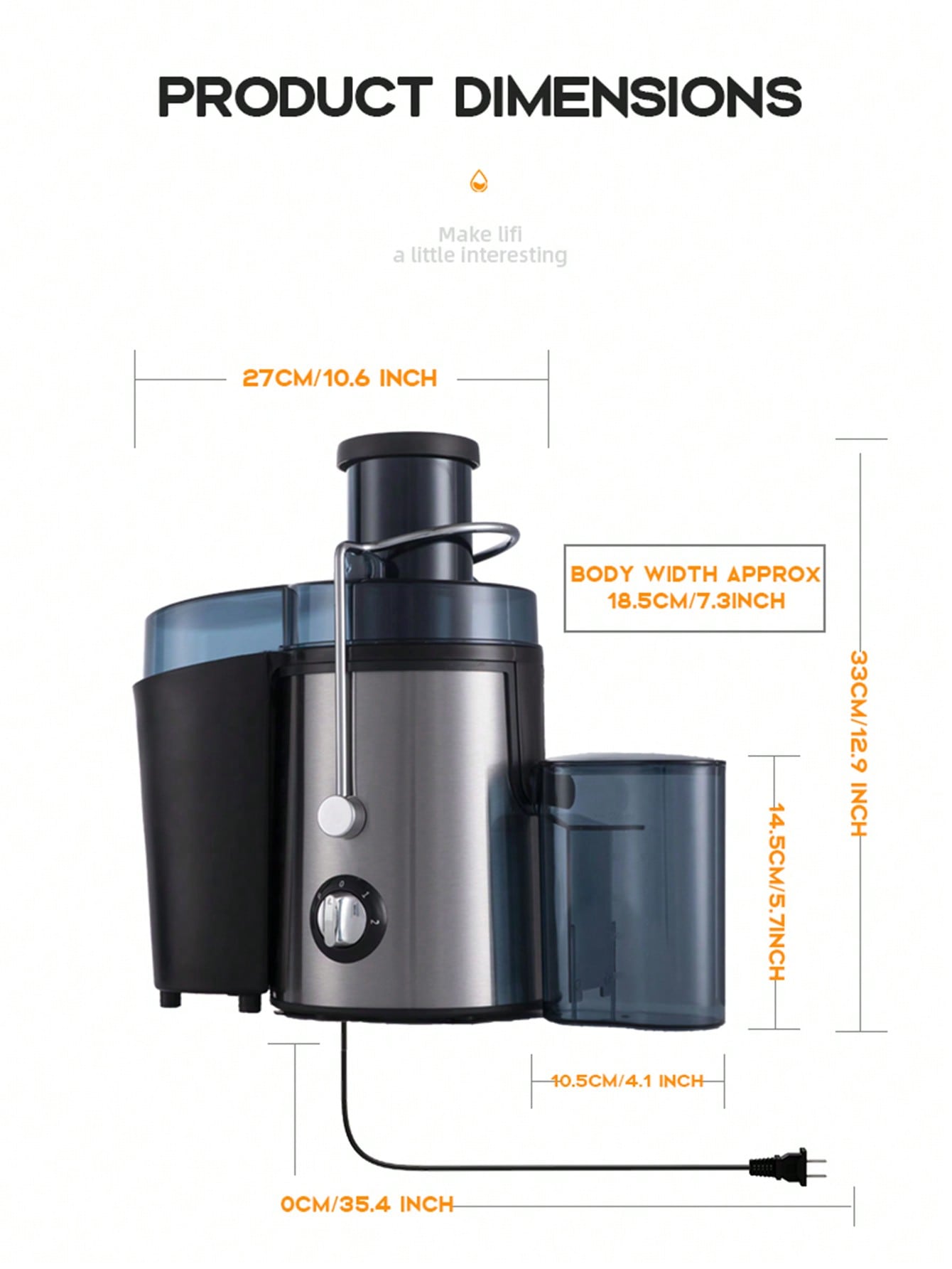 1pc Uk Standard Easy-clean Juicer, Pulp Separation Design, 400w High Power, 65cm Wide Feeder Chute, 450ml Juice Cup, Free Cleaning Brush Included--3