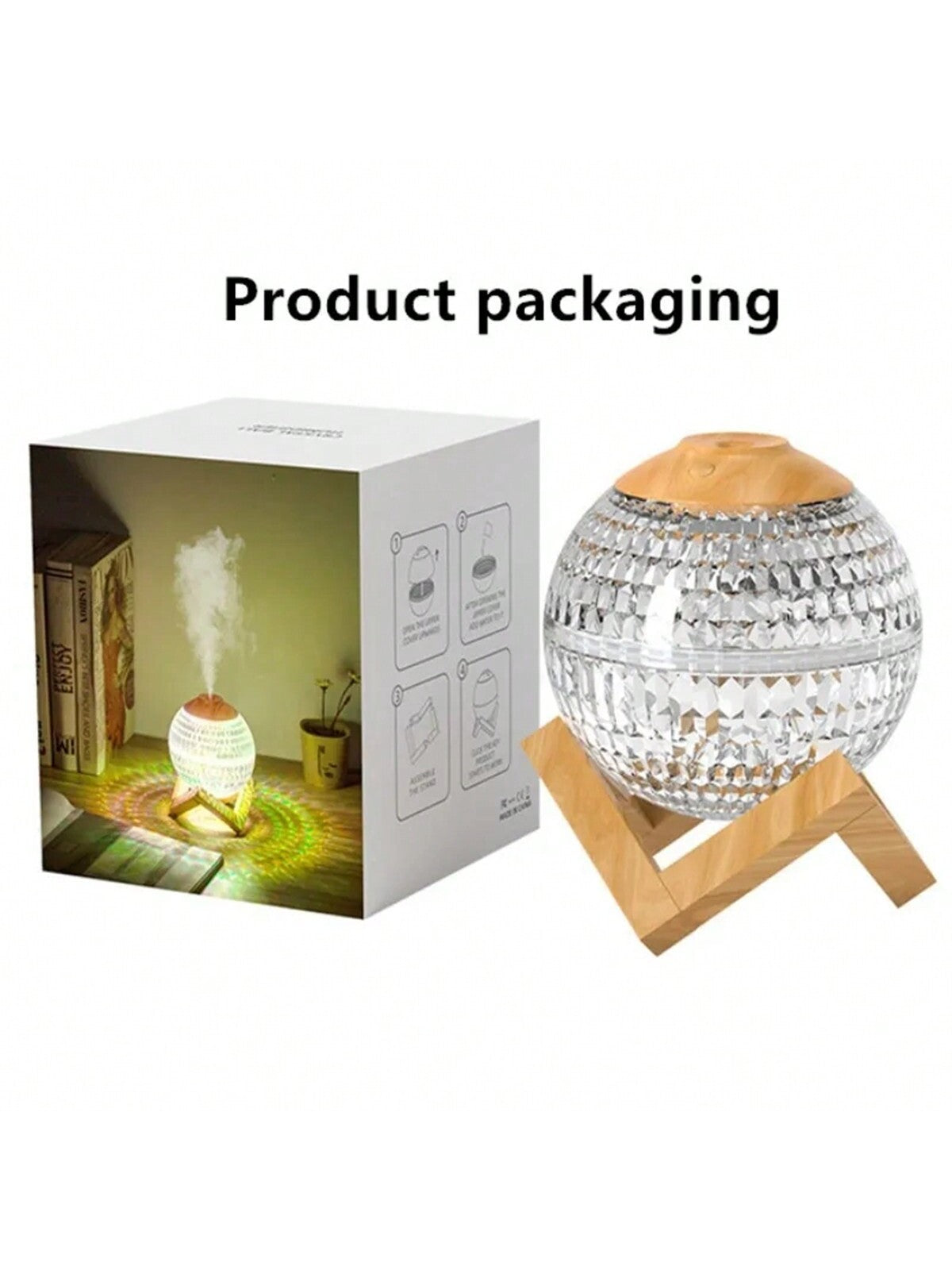 1pc Usb Round 350ml Seven Color Light Crystal Ball Led Humidifier Suitable For Living Room And Bedroom-White-4
