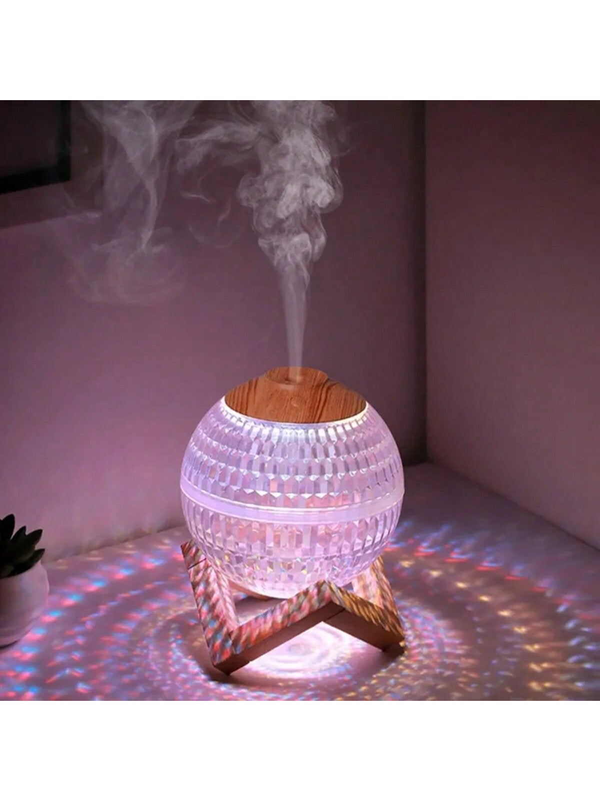 1pc Usb Round 350ml Seven Color Light Crystal Ball Led Humidifier Suitable For Living Room And Bedroom-White-2