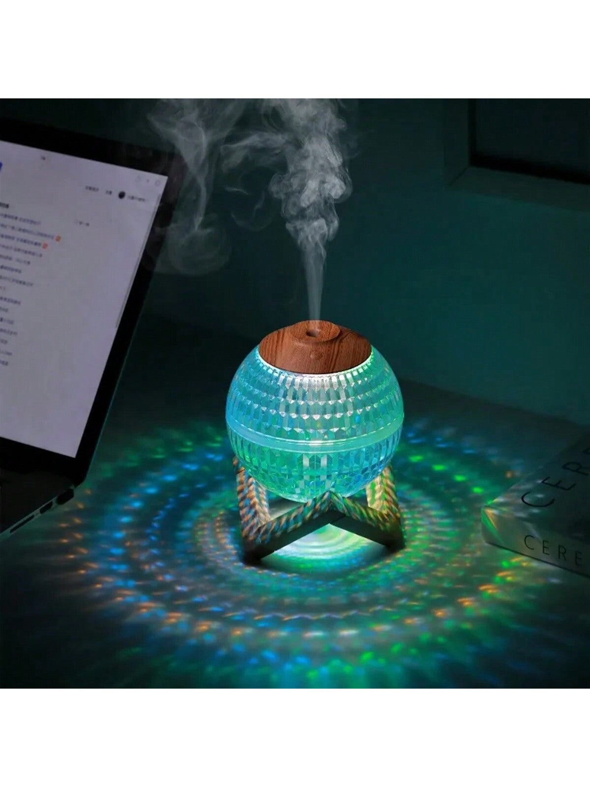1pc Usb Round 350ml Seven Color Light Crystal Ball Led Humidifier Suitable For Living Room And Bedroom-White-3