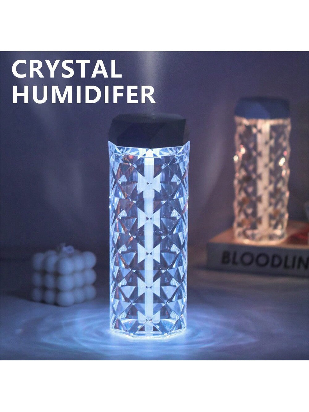 Crystal humidifier home small quiet colorful atmosphere bedroom desktop car USB humidifier high appearance level atmosphere light, bedroom bedside night light air humidifier home quiet bedroom fog amount student dormitory-White-3