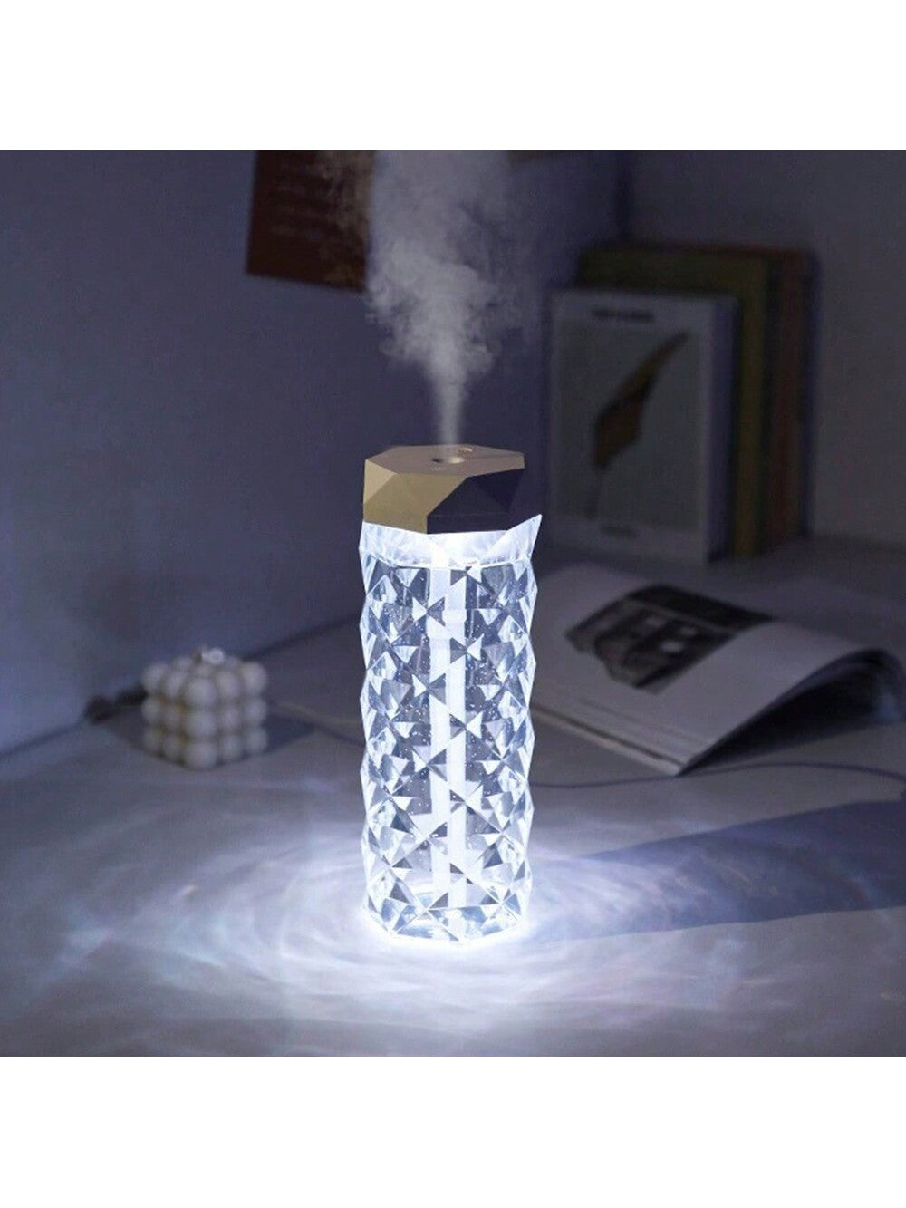 Crystal humidifier home small quiet colorful atmosphere bedroom desktop car USB humidifier high appearance level atmosphere light, bedroom bedside night light air humidifier home quiet bedroom fog amount student dormitory-White-11