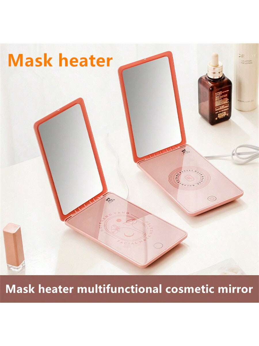 1pc Facial Mask Heating Device, Suitable For Gifts, Birthdays, Home, Outdoor, Portable Makeup Mirror, Wet Tissue Heater, Usb Powered-Pink-1