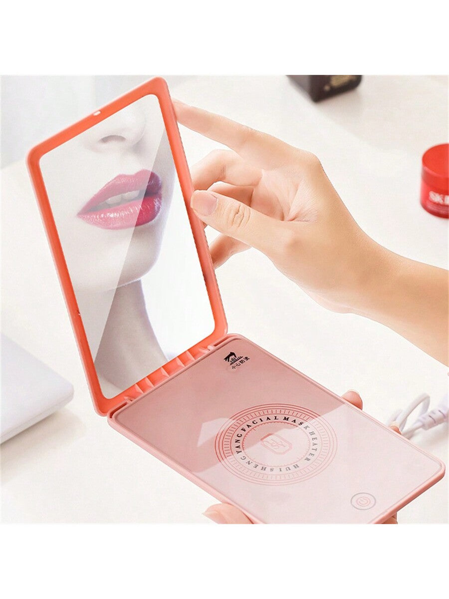 1pc Facial Mask Heating Device, Suitable For Gifts, Birthdays, Home, Outdoor, Portable Makeup Mirror, Wet Tissue Heater, Usb Powered-Pink-6