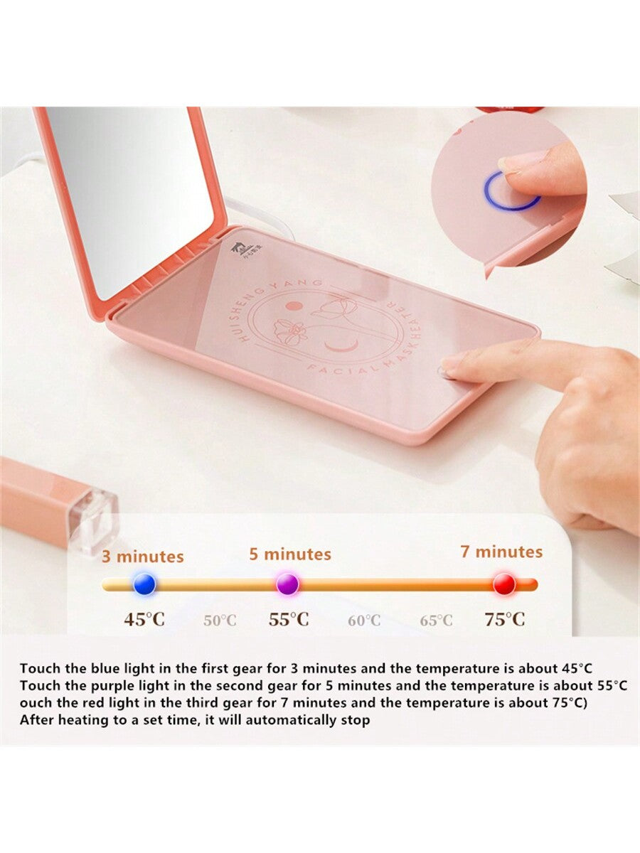 1pc Facial Mask Heating Device, Suitable For Gifts, Birthdays, Home, Outdoor, Portable Makeup Mirror, Wet Tissue Heater, Usb Powered-Pink-4