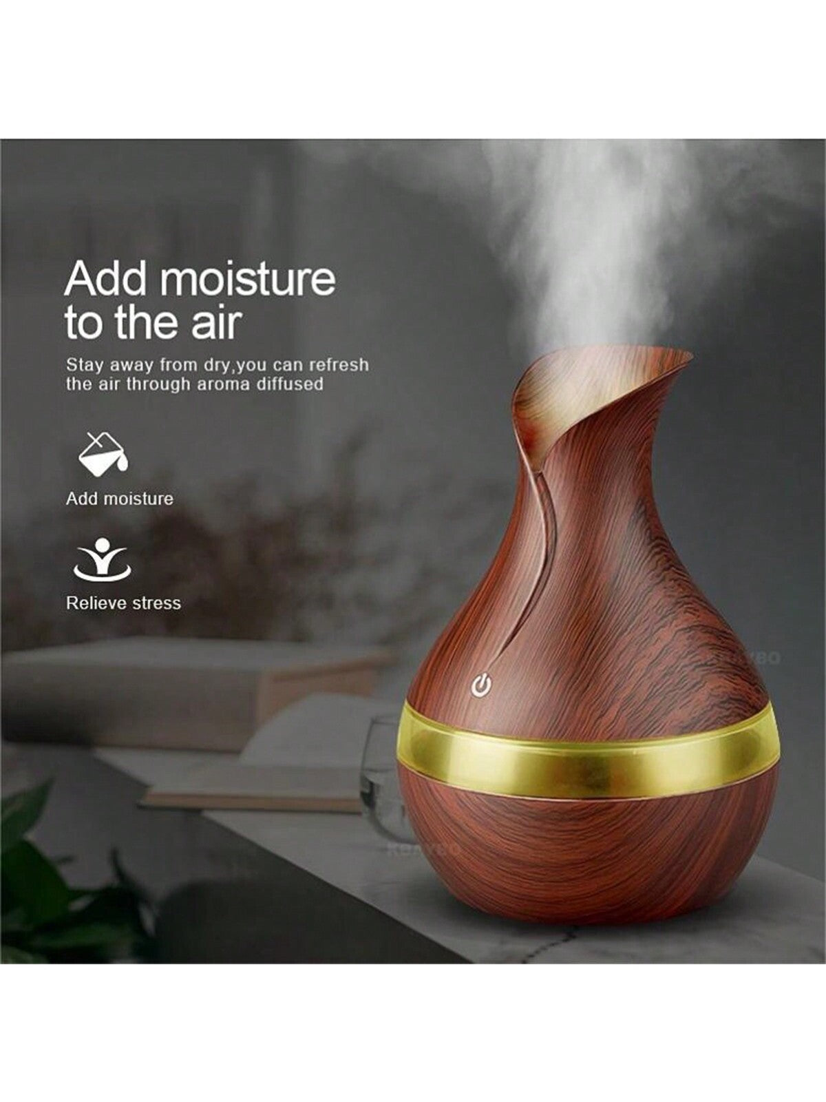 1pc Portable Usb Desktop Wood-grain Color Flowerpot Humidifier, Aromatherapy Diffuser, Water Replenishing Device, Air Purifier Suitable For Home, Bedroom, Outdoor, Travel-dark wood color-5