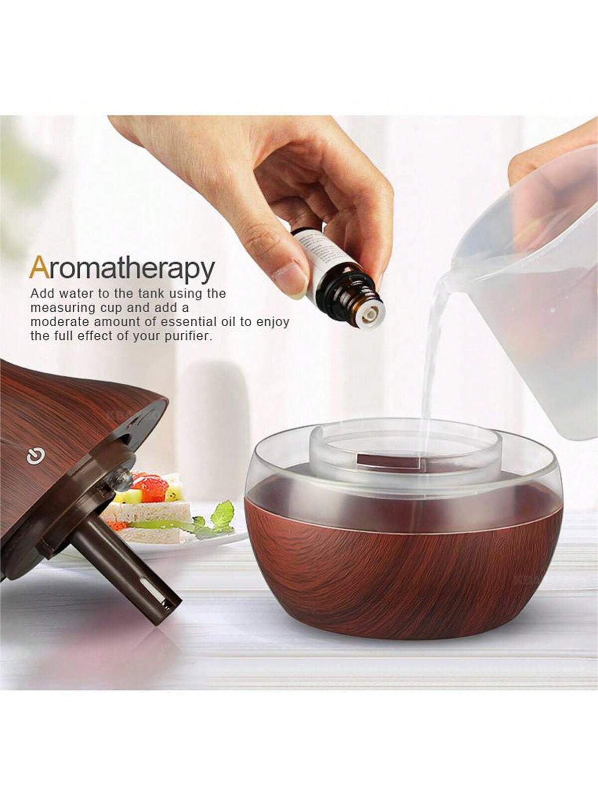 1pc Portable Usb Desktop Wood-grain Color Flowerpot Humidifier, Aromatherapy Diffuser, Water Replenishing Device, Air Purifier Suitable For Home, Bedroom, Outdoor, Travel-dark wood color-6