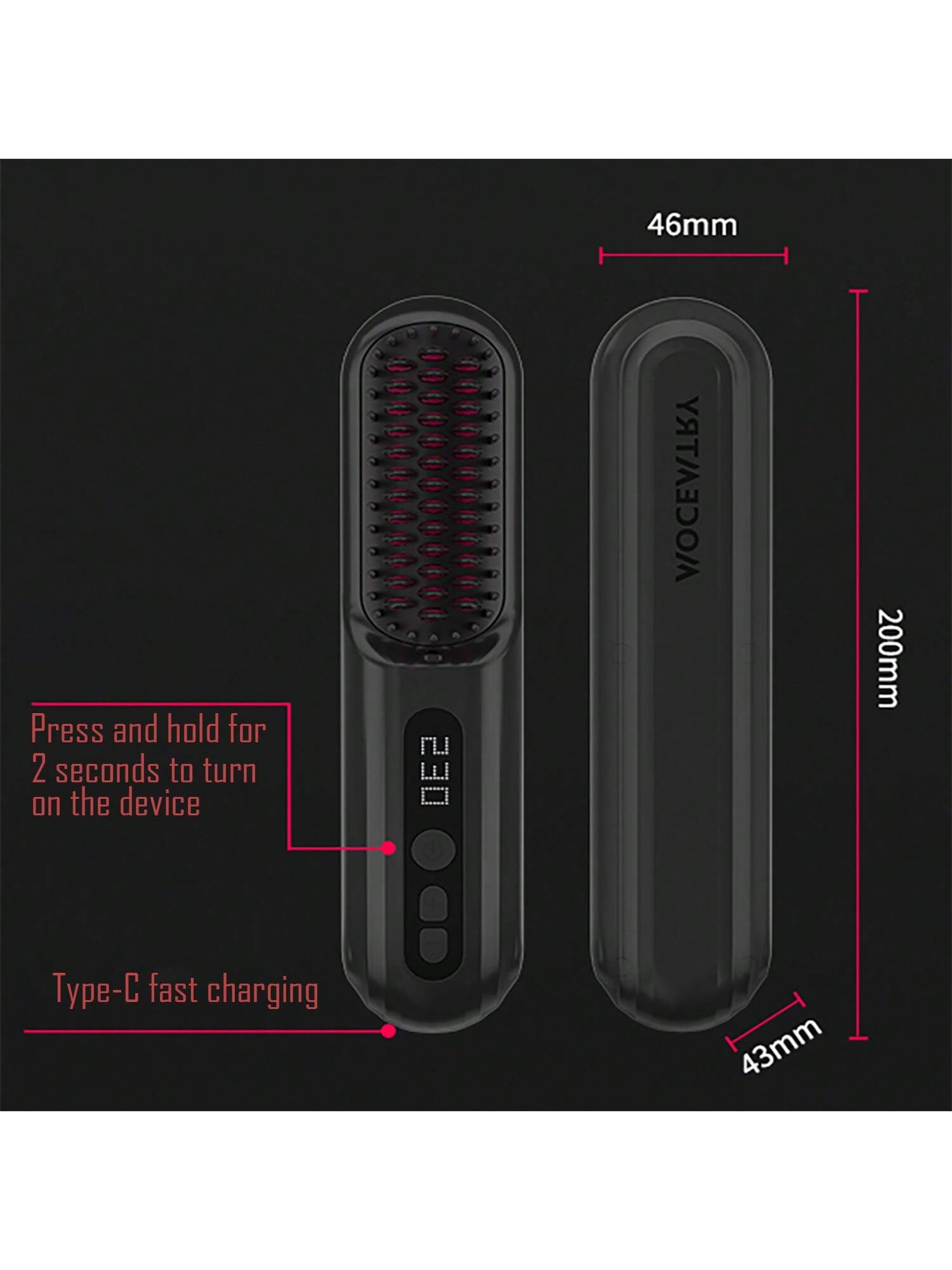 1pc Usb Rechargeable Wireless Portable Straightening Comb, Dual-use For Straightening & Curling, 9 Adjustable Temperature Levels, Precise Temperature Control-Black-5