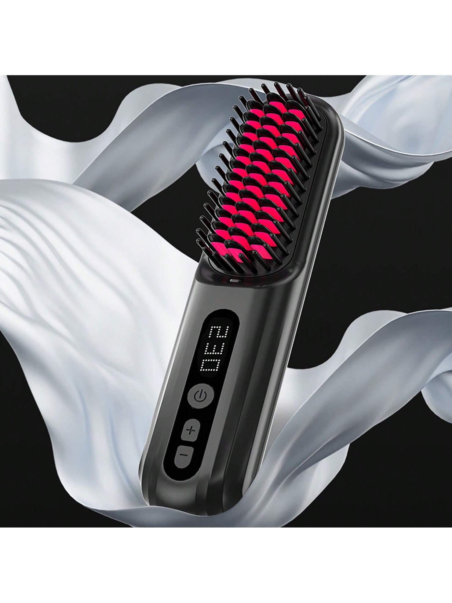 1pc Usb Rechargeable Wireless Portable Straightening Comb, Dual-use For Straightening & Curling, 9 Adjustable Temperature Levels, Precise Temperature Control-Black-1