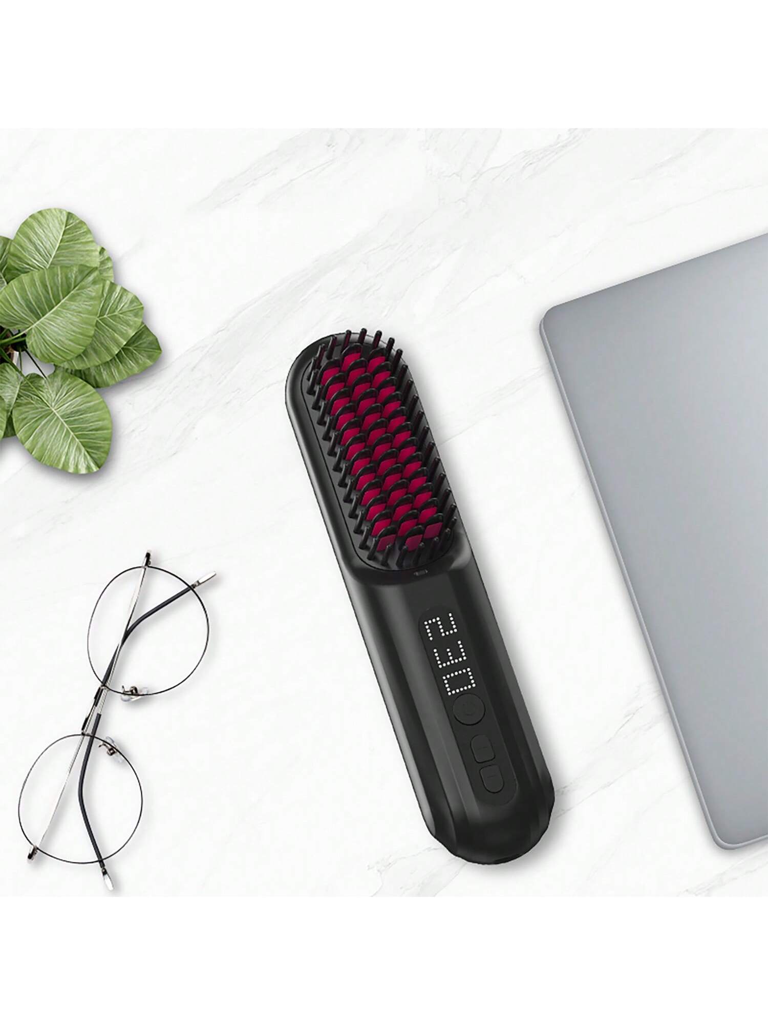 1pc Usb Rechargeable Wireless Portable Straightening Comb, Dual-use For Straightening & Curling, 9 Adjustable Temperature Levels, Precise Temperature Control-Black-4