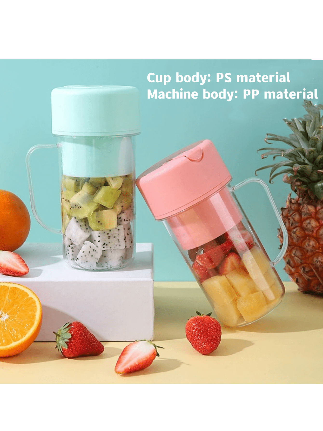 1pc Portable Usb Charging Juicer Cup With Straw, Household Juicer For Making Smoothies On-the-go, 6-blade Pink/green-Pink-3