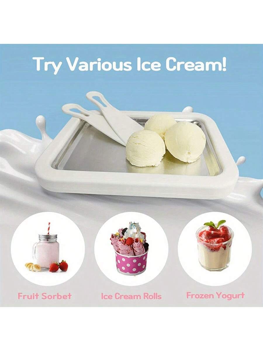 Ice Cream Machine - Roll Type, 304 Stainless Steel Tray Style Home Insta Ice Cream Roller, Diy Soft Ice Cream Maker, Frozen Yogurt, Ice Cream-small size white-4